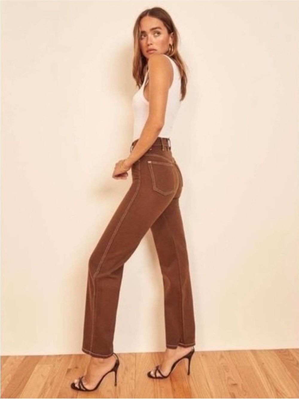 Reformation Cowboy High Rise Straight Jeans in Chocolate Size 23